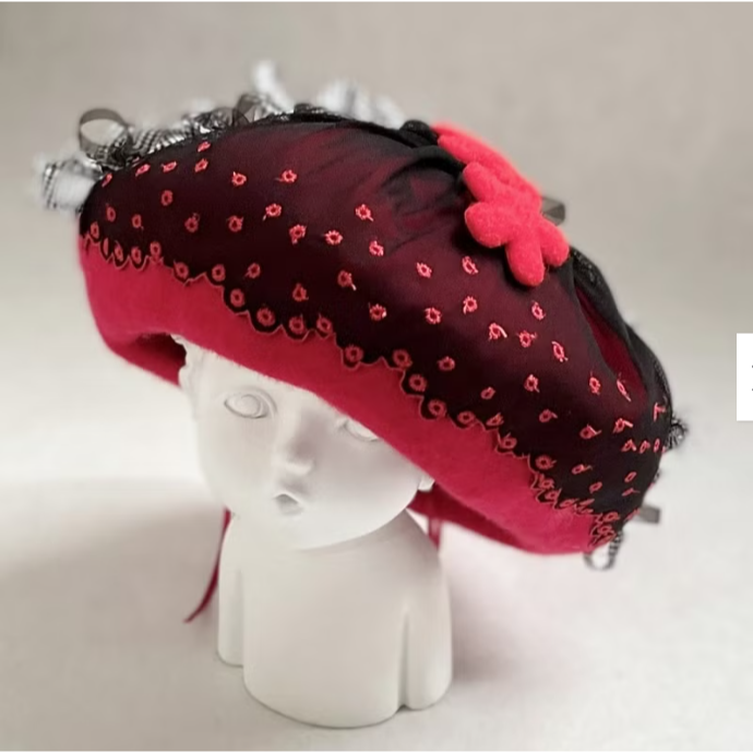 ＊哈娜髮飾＊貝蕾帽 紅色貝雷帽 beret 毛帽 手工帽 童話風 蕾絲帽 帽子 禮帽 蓓蕾帽 頭飾 lolita 禮帽-細節圖5