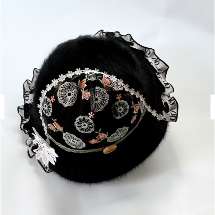 ＊哈娜髮飾＊鐘形帽cloche 黑色 圓頂盆帽 毛帽 拼接手工蕾絲帽子 禮帽-細節圖6