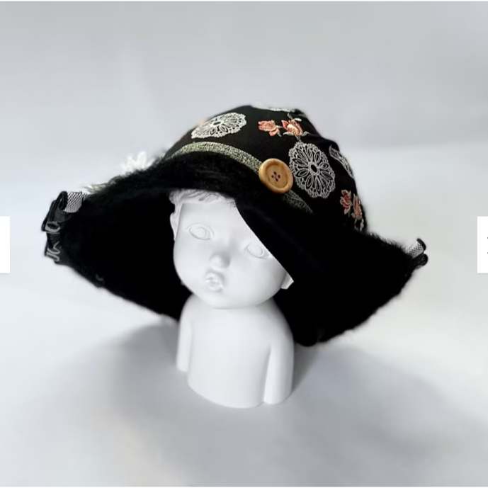 ＊哈娜髮飾＊鐘形帽cloche 黑色 圓頂盆帽 毛帽 拼接手工蕾絲帽子 禮帽-細節圖7