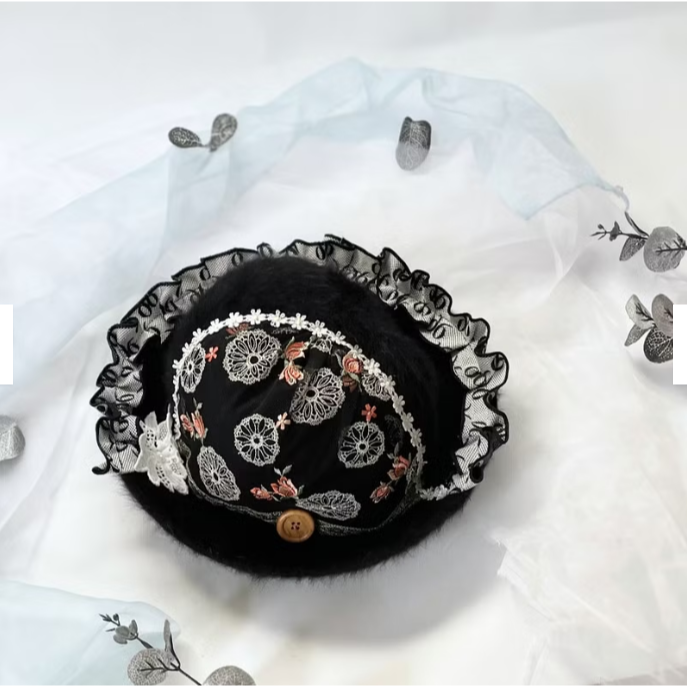 ＊哈娜髮飾＊鐘形帽cloche 黑色 圓頂盆帽 毛帽 拼接手工蕾絲帽子 禮帽-細節圖8