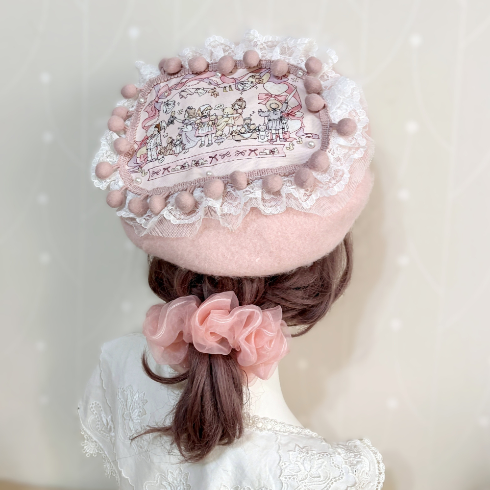 ＊哈娜髮飾＊貝蕾帽 粉紅貝雷帽 beret 毛帽 手工帽 童話風 蕾絲帽 帽子 禮帽 蓓蕾帽 頭飾 lolita 禮帽-細節圖3