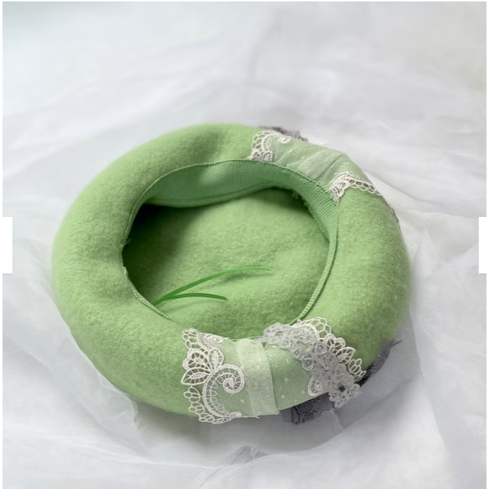 ＊哈娜髮飾＊貝蕾帽 綠色貝雷帽 beret 毛帽 手工帽 童話風 蕾絲帽 帽子 禮帽 蓓蕾帽 頭飾 lolita 禮帽-細節圖3