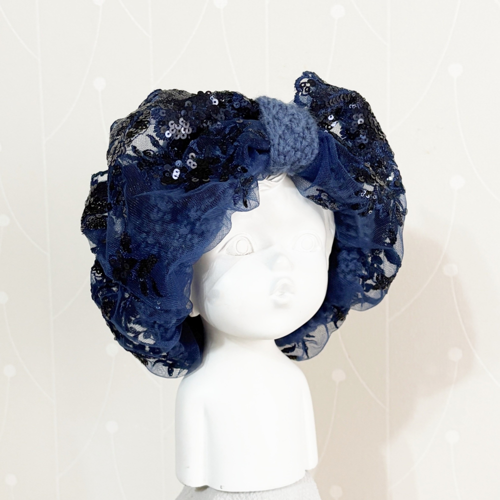 ＊哈娜髮飾＊彈性髮帶~丈藍 編織寬髮帶 寬版頭帶 誇張髮帶 頭戴毛線 日系 寬邊頭 巾 圍脖 髮飾 頭飾 領巾-細節圖2