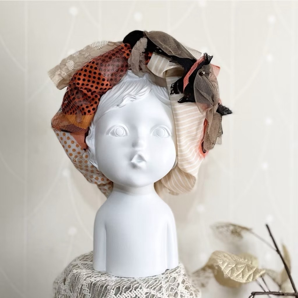 ＊哈娜髮飾＊彈性髮帶~橘黑 編織寬髮帶 寬版頭帶 誇張髮帶 頭戴毛線 日系 寬邊頭 巾 圍脖 髮飾 頭飾 領巾-細節圖2