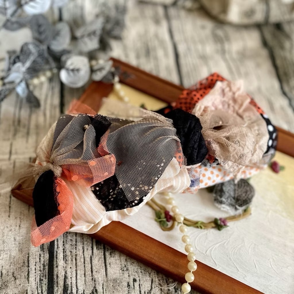 ＊哈娜髮飾＊彈性髮帶~橘黑 編織寬髮帶 寬版頭帶 誇張髮帶 頭戴毛線 日系 寬邊頭 巾 圍脖 髮飾 頭飾 領巾-細節圖3