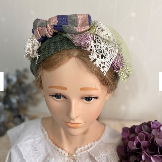 ＊哈娜髮飾＊彈性髮帶~綠 編織寬髮帶 寬版頭帶 誇張髮帶 頭戴毛線 日系 寬邊頭 巾 圍脖 髮飾 頭飾 領巾-細節圖2