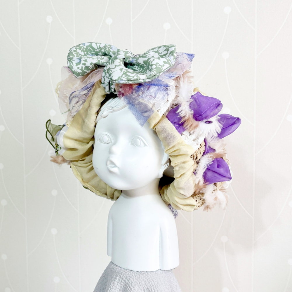 ＊哈娜髮飾＊彈性髮帶~米黃灰 編織寬髮帶 寬版頭帶 髮箍 頭戴毛線 日系 寬邊頭 巾 圍脖 髮飾 頭飾 領巾-細節圖2