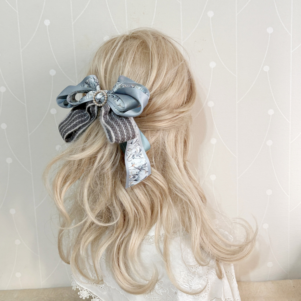 ＊哈娜髮飾＊手工仙女夾 灰色 大蝴蝶結 香蕉夾 鯊魚夾 馬尾夾 髮夾 相交夾 包頭抓夾 髮叉 髮梳 邊夾-細節圖2