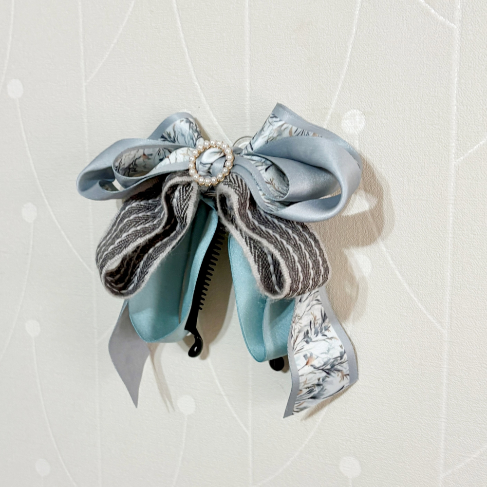 ＊哈娜髮飾＊手工仙女夾 灰色 大蝴蝶結 香蕉夾 鯊魚夾 馬尾夾 髮夾 相交夾 包頭抓夾 髮叉 髮梳 邊夾-細節圖3