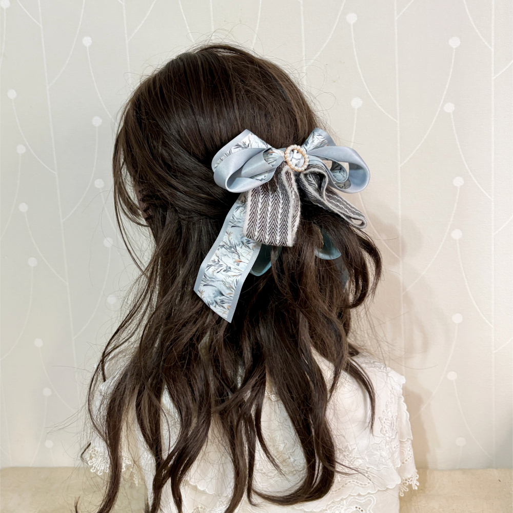 ＊哈娜髮飾＊手工仙女夾 灰色 大蝴蝶結 香蕉夾 鯊魚夾 馬尾夾 髮夾 相交夾 包頭抓夾 髮叉 髮梳 邊夾-細節圖4