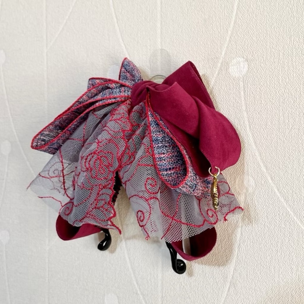 ＊哈娜髮飾＊法式蕾絲仙女夾 小香紅 香蕉夾 鯊魚夾 髮圈 馬尾夾 蝴蝶結髮夾 相交夾 三爪夾 包頭抓夾 髮叉 髮梳 邊夾-細節圖3