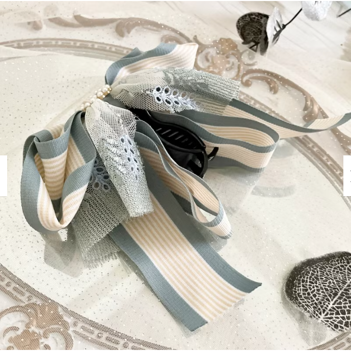 ＊哈娜髮飾＊法式蕾絲仙女夾 條紋 香蕉夾 鯊魚夾 髮圈 馬尾夾 蝴蝶結髮夾 相交夾 三爪夾 包頭抓夾 髮梳 邊夾-細節圖4