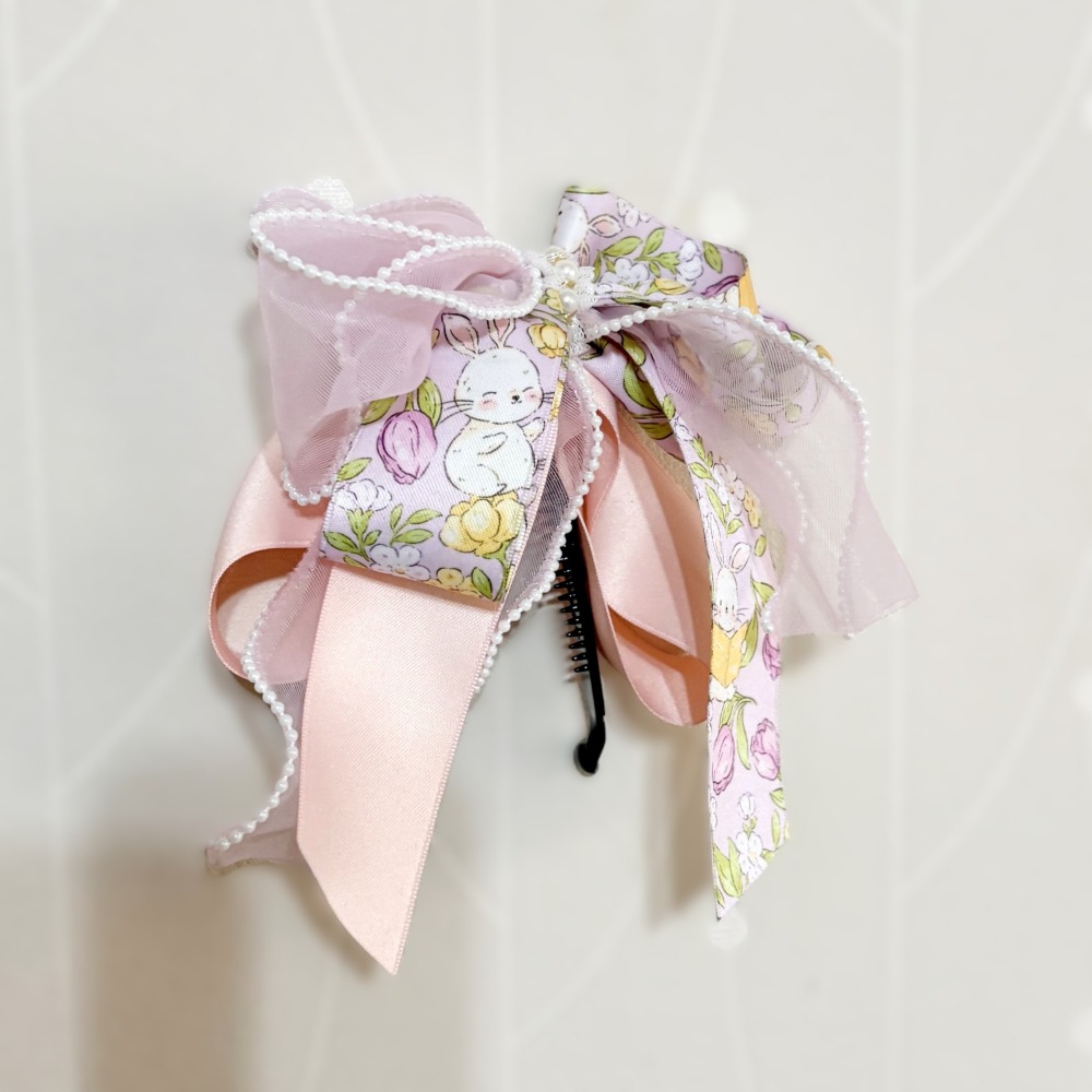 ＊哈娜髮飾＊獨家手工仙女夾 粉紅兔 珍珠紗 大蝴蝶結 香蕉夾鯊魚夾 髮圈 馬尾夾 髮夾 相交夾 三爪夾 包頭抓夾 髮叉-細節圖2