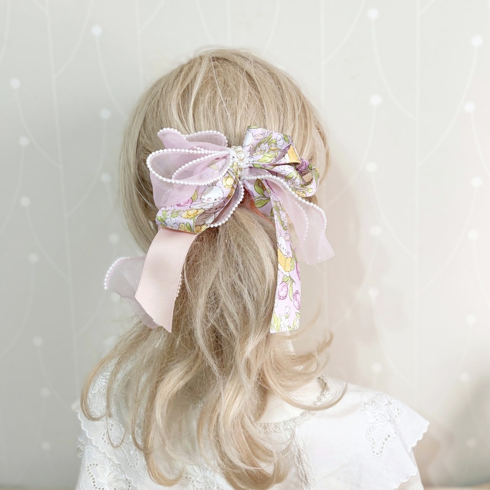 ＊哈娜髮飾＊獨家手工仙女夾 粉紅兔 珍珠紗 大蝴蝶結 香蕉夾鯊魚夾 髮圈 馬尾夾 髮夾 相交夾 三爪夾 包頭抓夾 髮叉-細節圖4