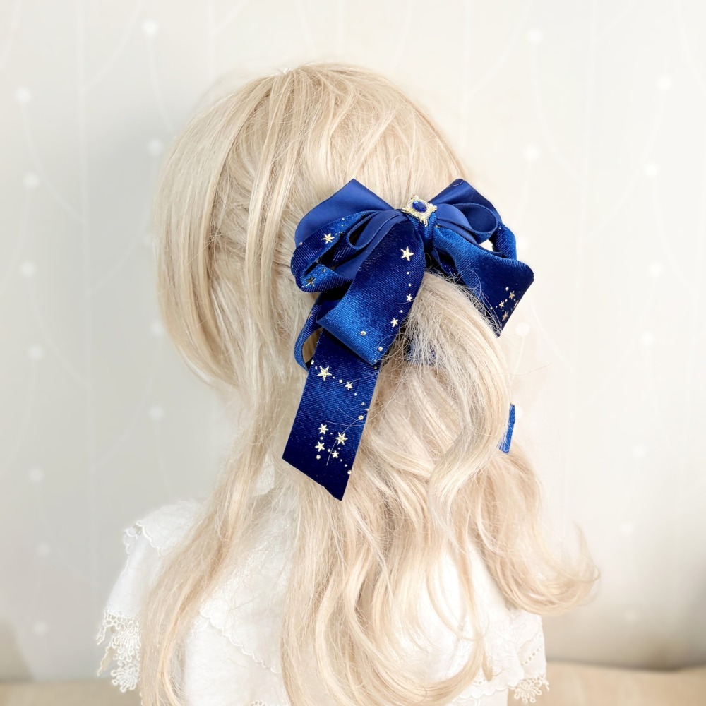 ＊哈娜髮飾＊絨質手工仙女夾/寶藍大蝴蝶結香蕉夾 鯊魚夾 髮圈 馬尾夾 髮夾 相交夾 三爪夾 包頭抓夾 髮叉 髮梳 邊夾-細節圖2