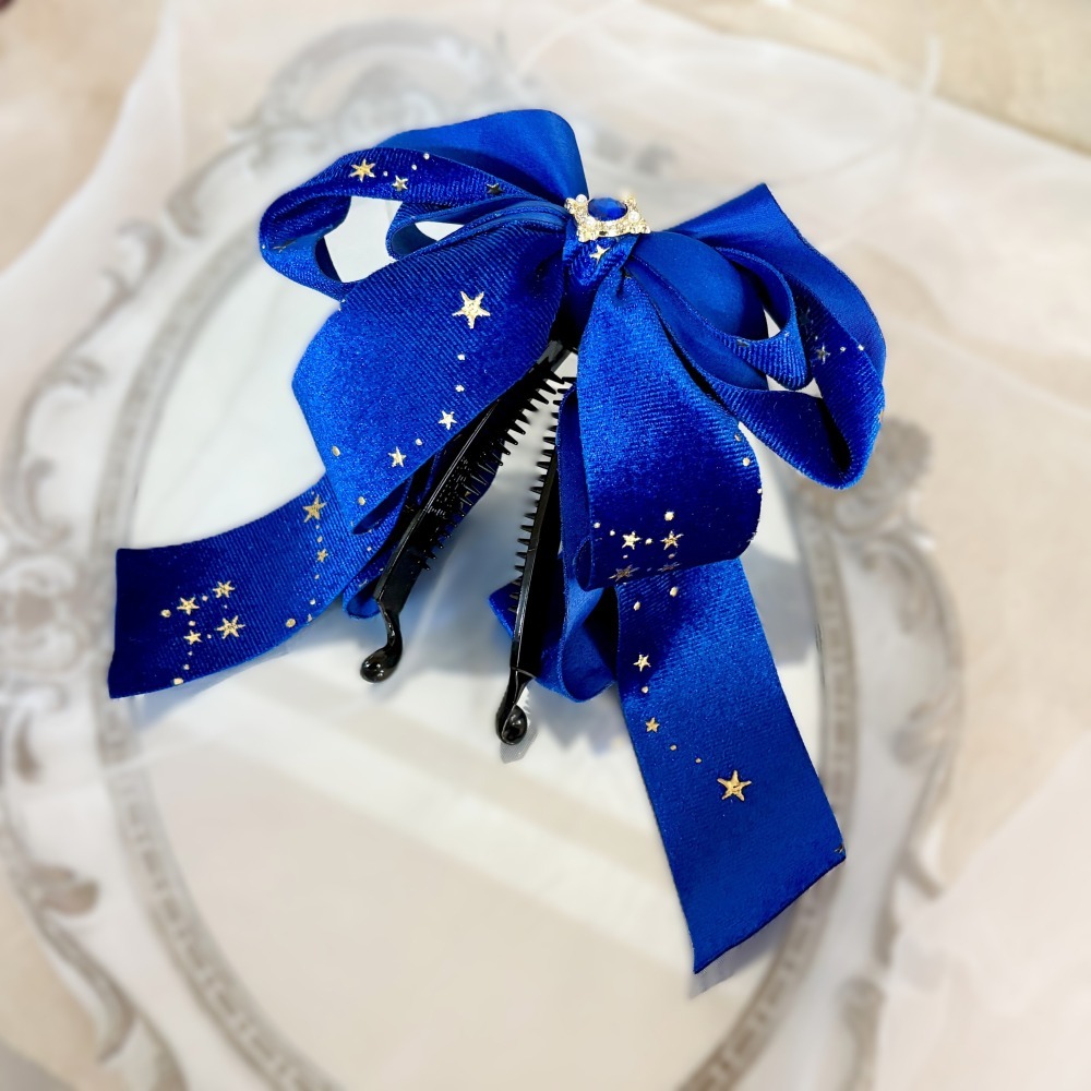 ＊哈娜髮飾＊絨質手工仙女夾/寶藍大蝴蝶結香蕉夾 鯊魚夾 髮圈 馬尾夾 髮夾 相交夾 三爪夾 包頭抓夾 髮叉 髮梳 邊夾-細節圖3