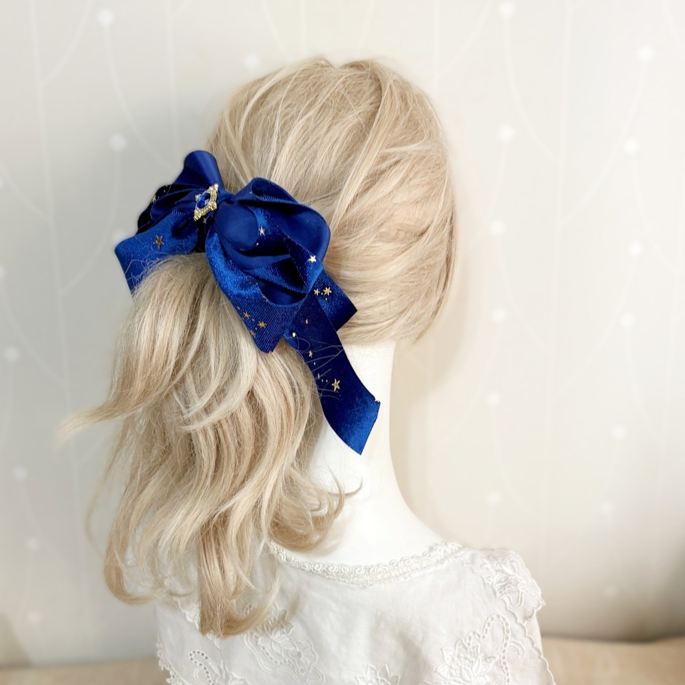 ＊哈娜髮飾＊絨質手工仙女夾/寶藍大蝴蝶結香蕉夾 鯊魚夾 髮圈 馬尾夾 髮夾 相交夾 三爪夾 包頭抓夾 髮叉 髮梳 邊夾-細節圖4