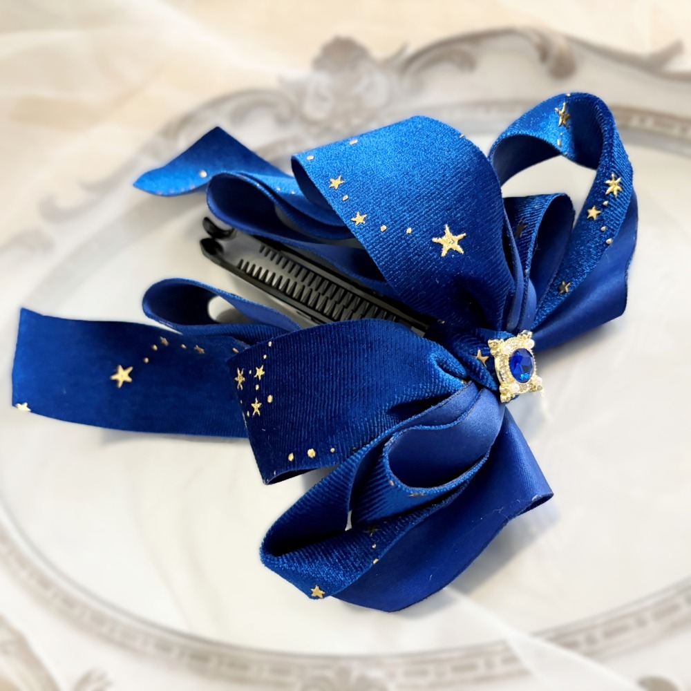 ＊哈娜髮飾＊絨質手工仙女夾/寶藍大蝴蝶結香蕉夾 鯊魚夾 髮圈 馬尾夾 髮夾 相交夾 三爪夾 包頭抓夾 髮叉 髮梳 邊夾-細節圖6