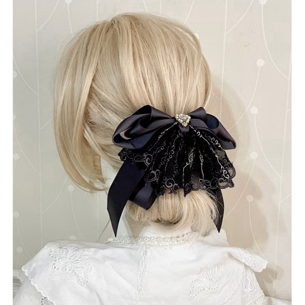 ＊哈娜髮飾＊法式蕾絲仙女夾 碳灰 香蕉夾 鯊魚夾 髮圈 馬尾夾 蝴蝶結髮夾 相交夾 三爪夾 包頭抓夾 髮梳 邊夾-細節圖2