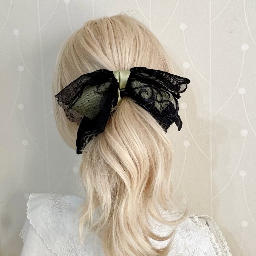 ＊哈娜髮飾＊法式蕾絲仙女夾 抹綠黑 香蕉夾 鯊魚夾 髮圈 馬尾夾 蝴蝶結髮夾 相交夾 三爪夾 包頭抓夾 髮梳 邊夾-細節圖2