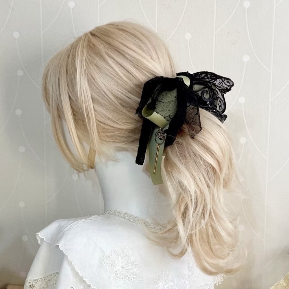 ＊哈娜髮飾＊法式蕾絲仙女夾 抹綠黑 香蕉夾 鯊魚夾 髮圈 馬尾夾 蝴蝶結髮夾 相交夾 三爪夾 包頭抓夾 髮梳 邊夾-細節圖3