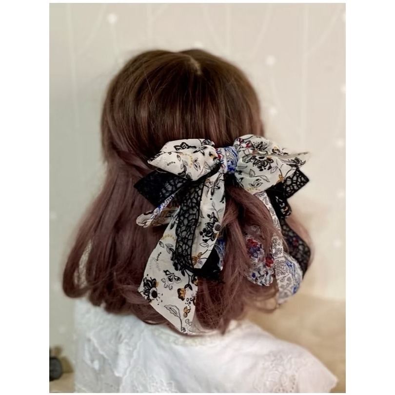 ＊哈娜髮飾＊手工布藝仙女夾/ 拼布風雪紡蕾絲香蕉夾 鯊魚夾 髮圈 馬尾夾 髮夾 相交夾 三爪夾 包頭抓夾 髮梳 邊夾-細節圖2