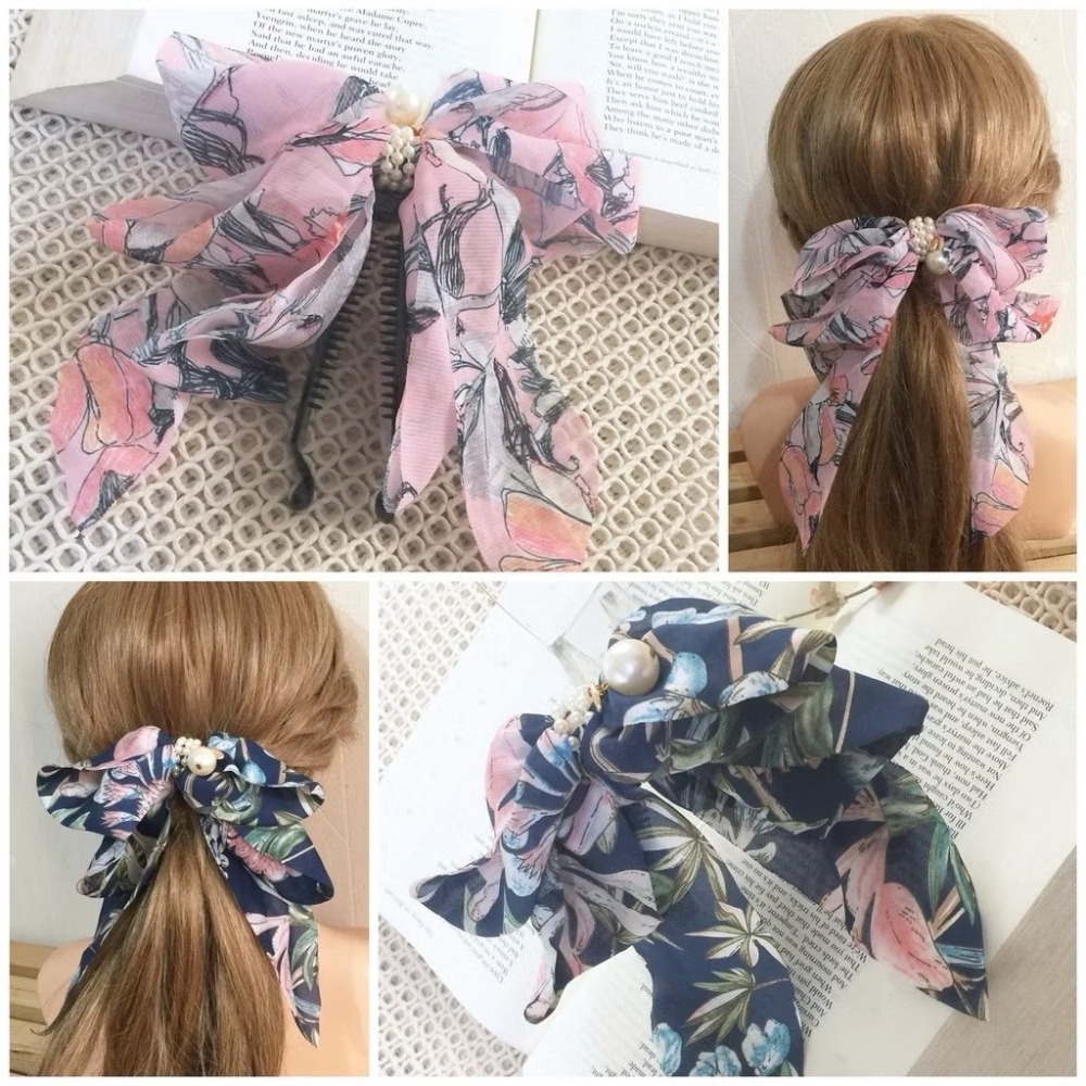 ＊哈娜髮飾＊獨家手工仙女夾 多層雪紡 大蝴蝶結 香蕉夾鯊魚夾 髮圈 馬尾夾 髮夾 相交夾 三爪夾 包頭抓夾 髮叉-細節圖2