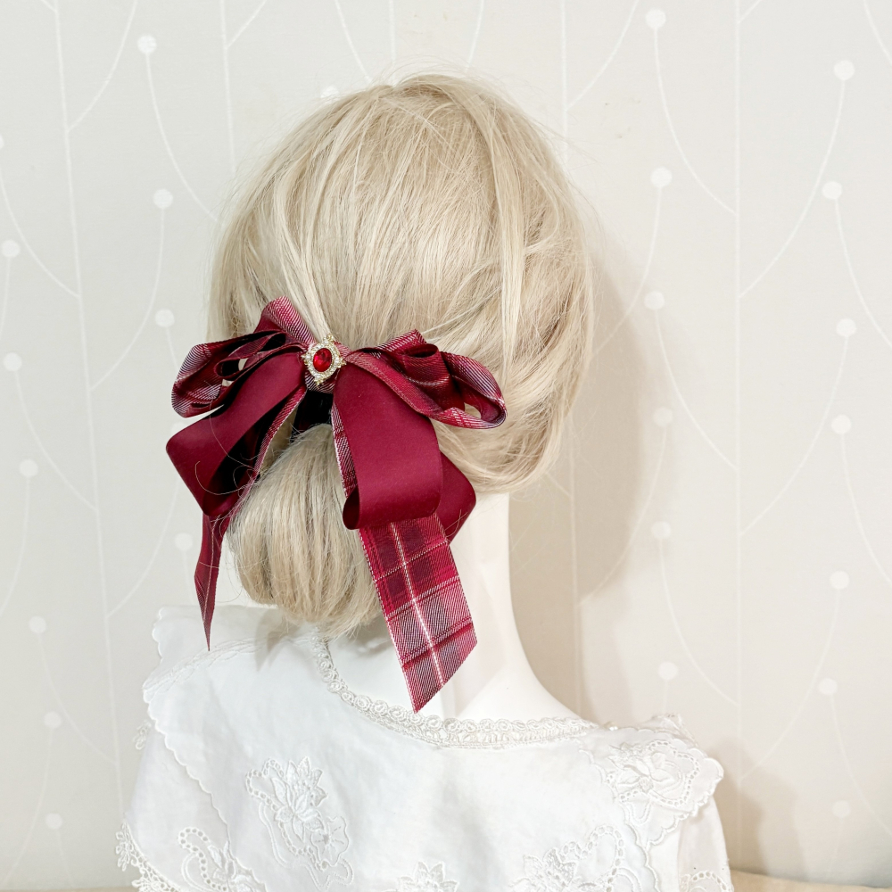 ＊哈娜髮飾＊手工仙女夾 格紋 綠格子 大蝴蝶結 香蕉夾 鯊魚夾 馬尾夾 髮夾 相交夾 包頭抓夾 髮叉 髮梳 邊夾-細節圖2