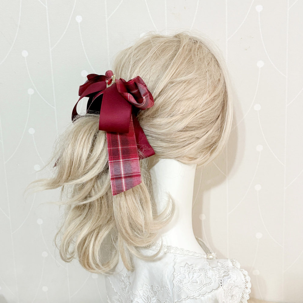 ＊哈娜髮飾＊手工仙女夾 格紋 綠格子 大蝴蝶結 香蕉夾 鯊魚夾 馬尾夾 髮夾 相交夾 包頭抓夾 髮叉 髮梳 邊夾-細節圖3