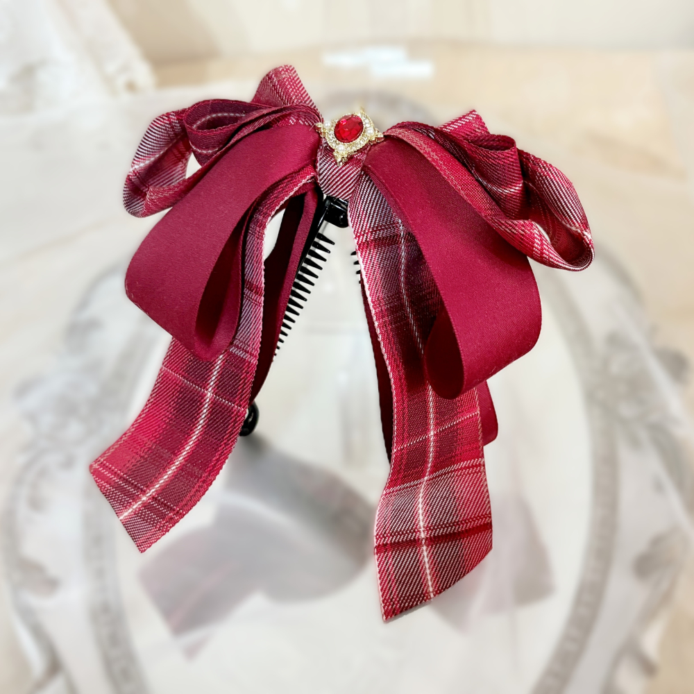 ＊哈娜髮飾＊手工仙女夾 格紋 綠格子 大蝴蝶結 香蕉夾 鯊魚夾 馬尾夾 髮夾 相交夾 包頭抓夾 髮叉 髮梳 邊夾-細節圖4