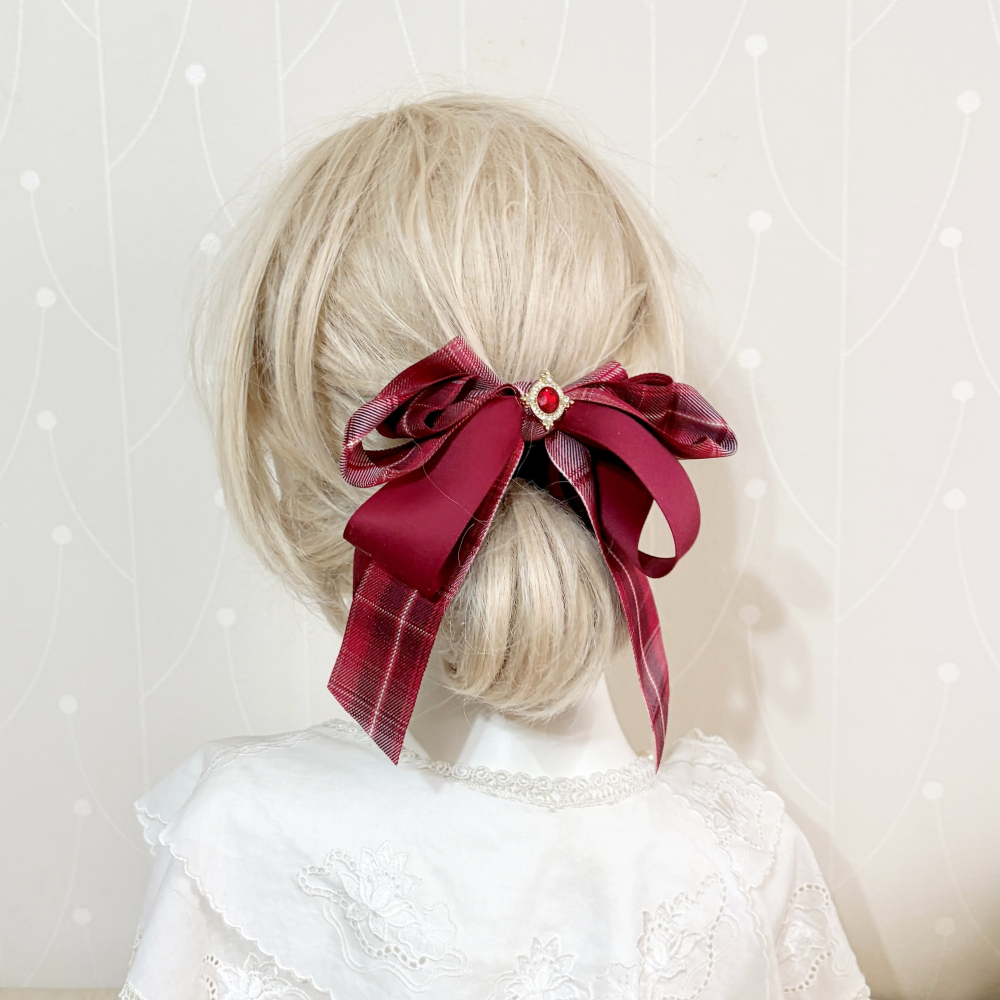 ＊哈娜髮飾＊手工仙女夾 格紋 綠格子 大蝴蝶結 香蕉夾 鯊魚夾 馬尾夾 髮夾 相交夾 包頭抓夾 髮叉 髮梳 邊夾-細節圖5