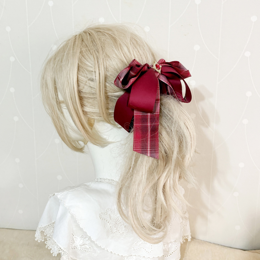 ＊哈娜髮飾＊手工仙女夾 格紋 綠格子 大蝴蝶結 香蕉夾 鯊魚夾 馬尾夾 髮夾 相交夾 包頭抓夾 髮叉 髮梳 邊夾-細節圖6