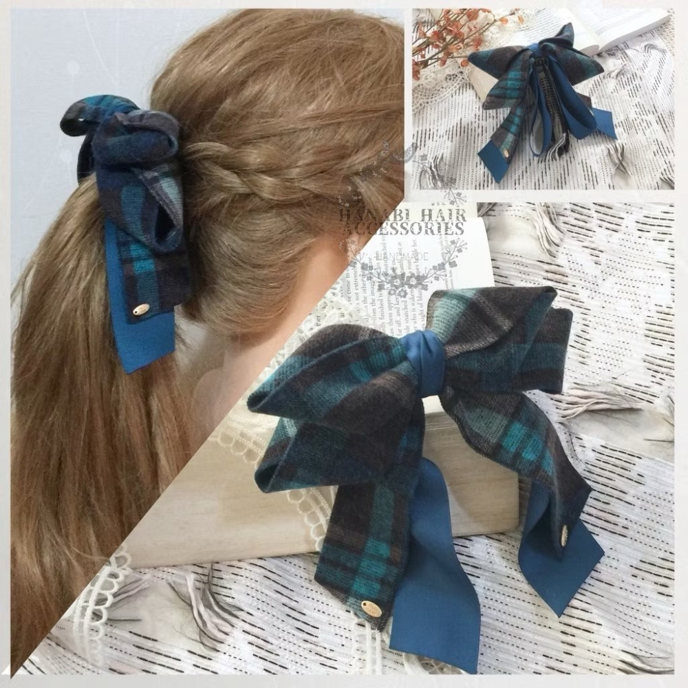 ＊哈娜髮飾＊布藝仙女夾 格紋毛料 蝴蝶結髮夾 鯊魚夾 香蕉夾 髮圈 馬尾夾 髮梳 壓夾 相交夾 抓夾 邊夾 髮叉-細節圖2