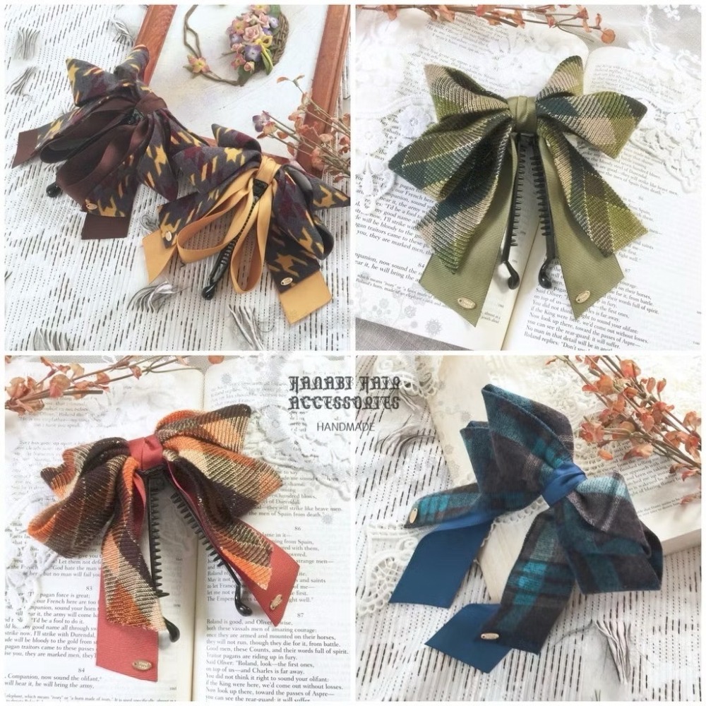 ＊哈娜髮飾＊布藝仙女夾 格紋毛料 蝴蝶結髮夾 鯊魚夾 香蕉夾 髮圈 馬尾夾 髮梳 壓夾 相交夾 抓夾 邊夾 髮叉-細節圖4