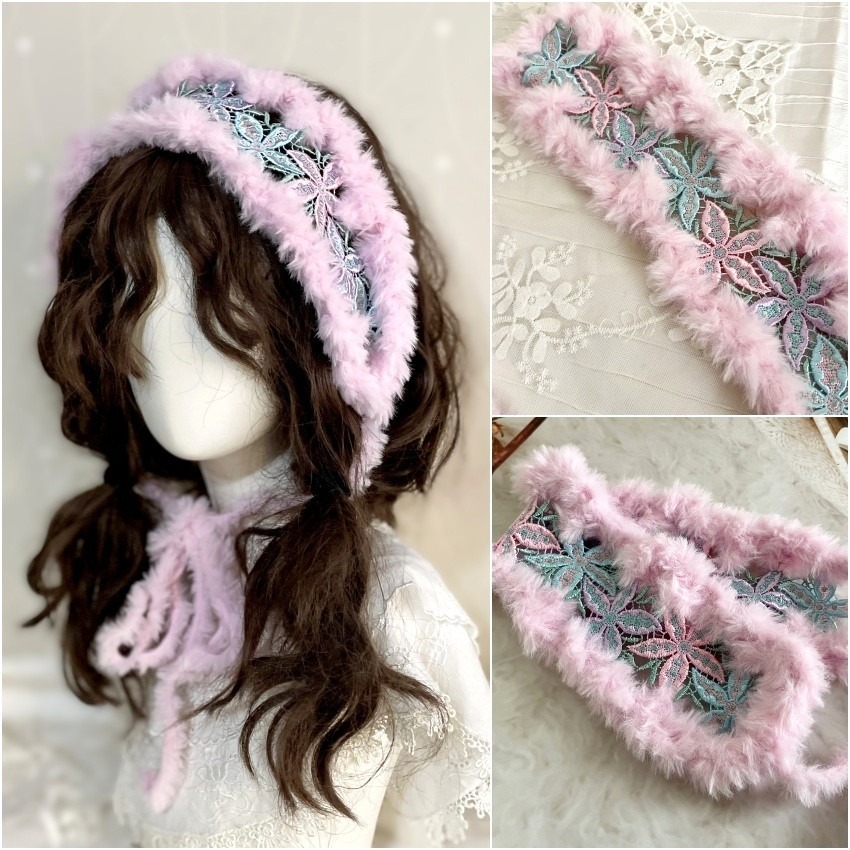 ＊哈娜髮飾＊編織髮帶~ 海星 粉紅 綁帶寬版頭帶 毛線 日系寬邊頭巾圍脖 髮飾 頭飾 領巾-規格圖5