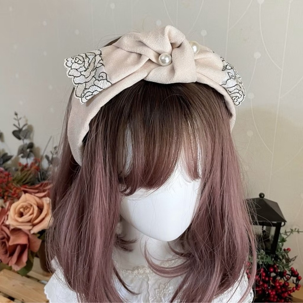 ＊哈娜髮飾＊蝴蝶結髮箍~ 米白 蕾絲髮窟 頭箍 髮飾 頭飾 禮物 生日 法哭 髮哭 髮圈 頭帶 髮帶 髮枯 獨家手工-細節圖2