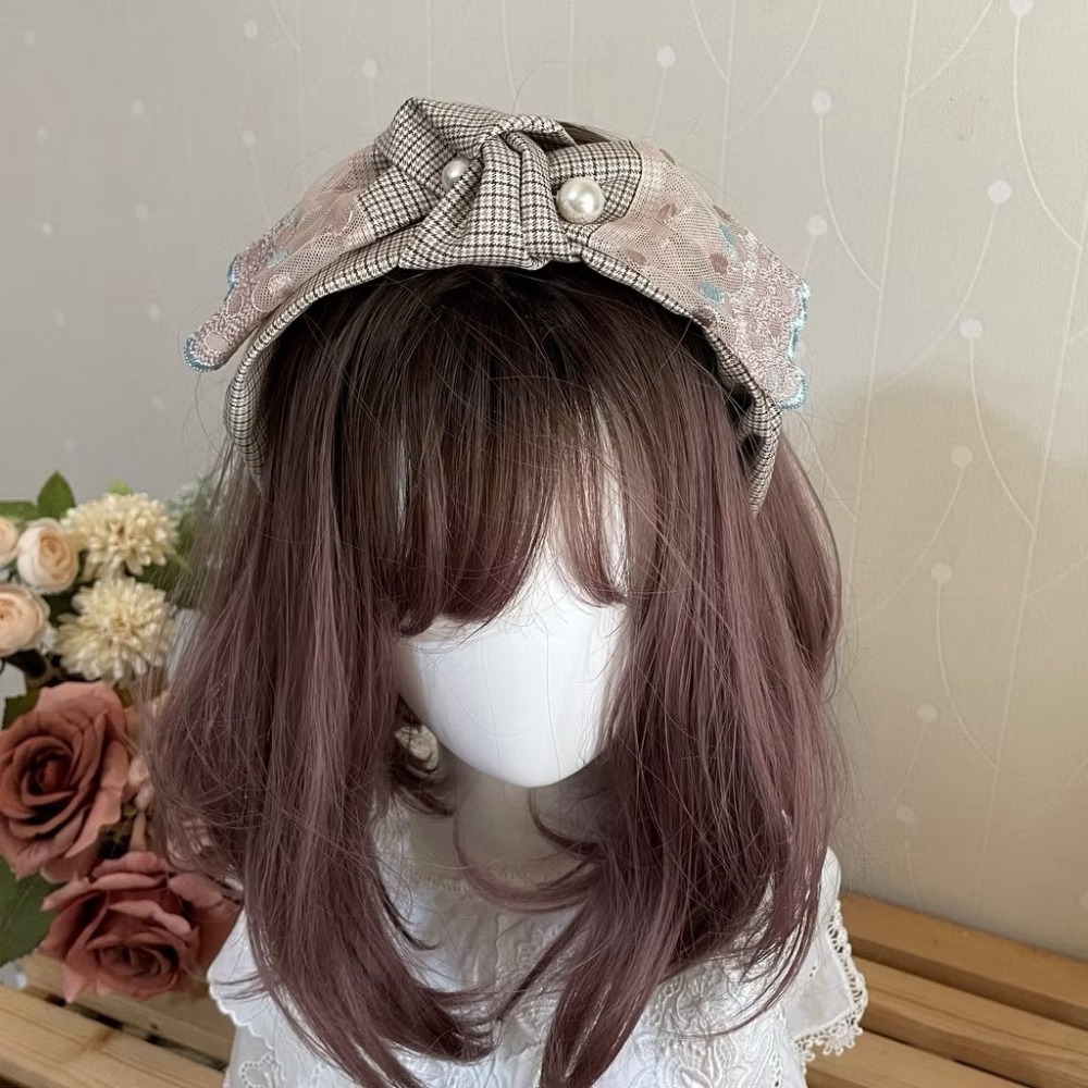 ＊哈娜髮飾＊蝴蝶結髮箍~ 格紋 蕾絲髮窟 頭箍 髮飾 頭飾 禮物 生日 法哭 髮哭 髮圈 頭帶 髮帶 髮枯 獨家手工-細節圖2