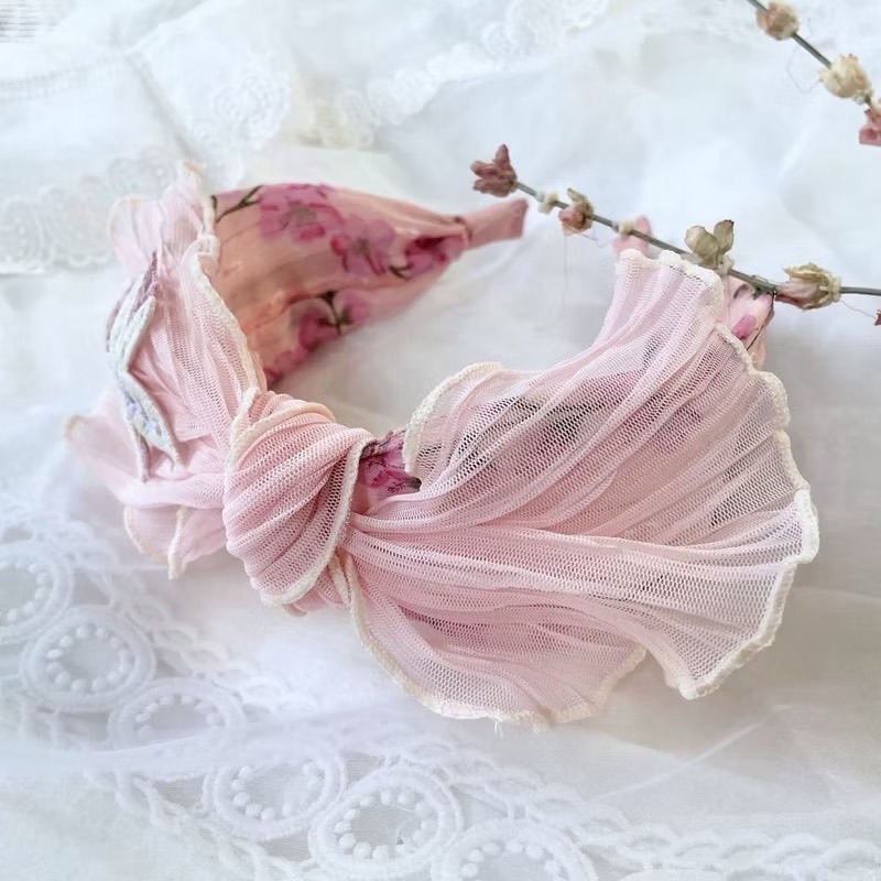 ＊哈娜髮飾＊蝴蝶結髮箍 百褶荷葉邊 海星刺繡 寬版 寬邊 頭箍 髮窟 頭帶 頭飾 法枯 髮估-細節圖2