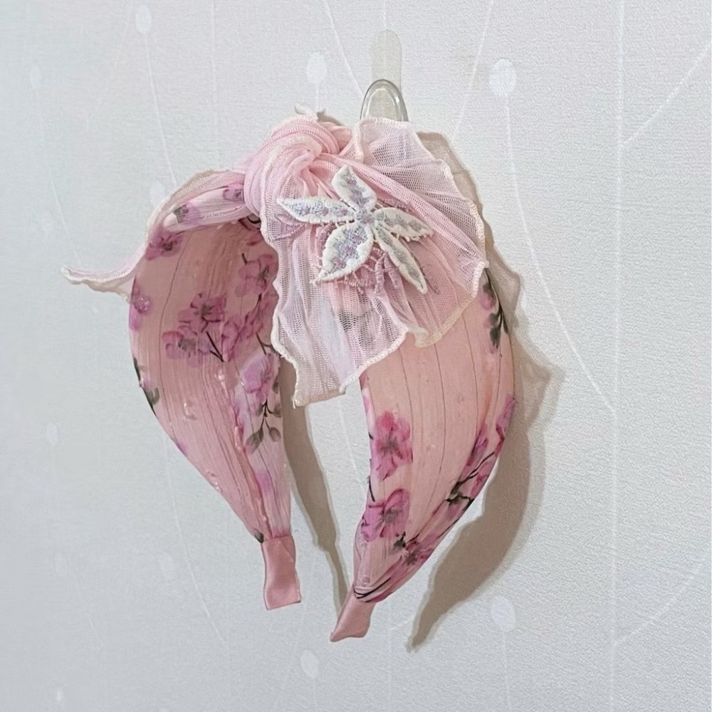 ＊哈娜髮飾＊蝴蝶結髮箍 百褶荷葉邊 海星刺繡 寬版 寬邊 頭箍 髮窟 頭帶 頭飾 法枯 髮估-細節圖3