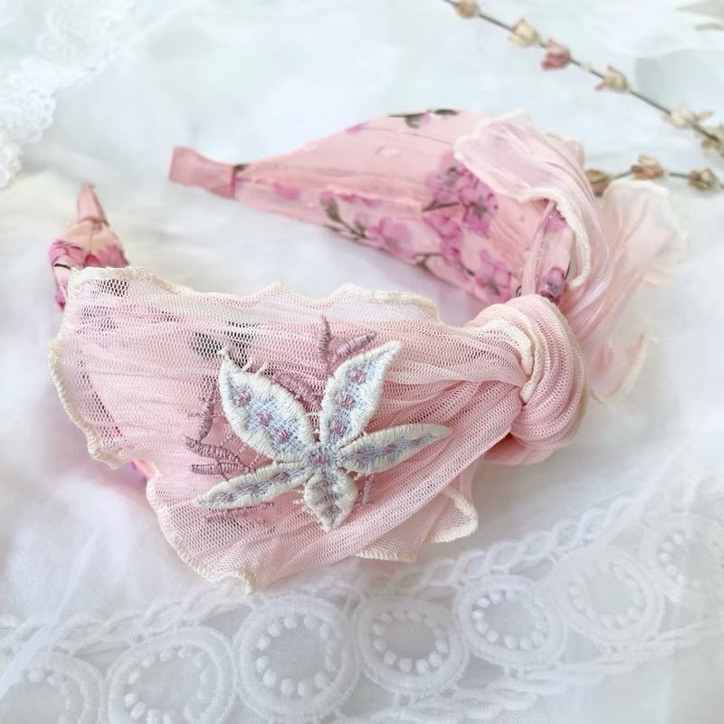 ＊哈娜髮飾＊蝴蝶結髮箍 百褶荷葉邊 海星刺繡 寬版 寬邊 頭箍 髮窟 頭帶 頭飾 法枯 髮估-細節圖5