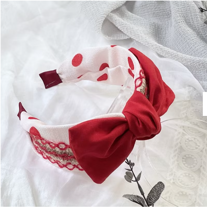 ＊哈娜髮飾＊蝴蝶結髮箍 紅色點點 圓點 寬版 寬邊 頭箍 髮窟 頭帶 頭飾 法枯 髮估-細節圖3