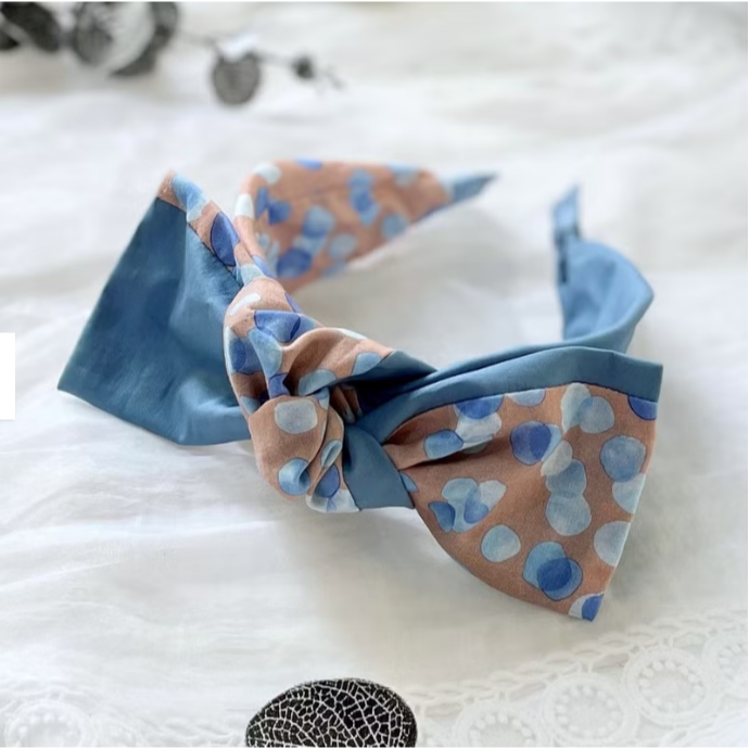 ＊哈娜髮飾＊蝴蝶結髮箍 拼接藍 髮窟 頭箍 髮飾 頭飾 禮物 生日 法哭 髮哭 髮圈 頭帶 髮帶 髮枯 獨家手工-細節圖2