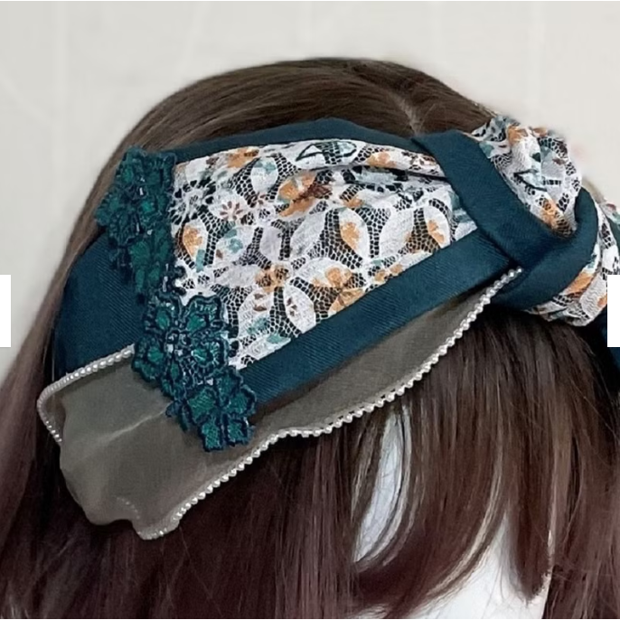 ＊哈娜髮飾＊蝴蝶結髮箍 孔綠 珍珠紗 髮窟 頭箍 髮飾 頭飾 禮物 生日 法哭 髮哭 髮圈 頭帶 髮帶 髮枯 獨家手工-細節圖3