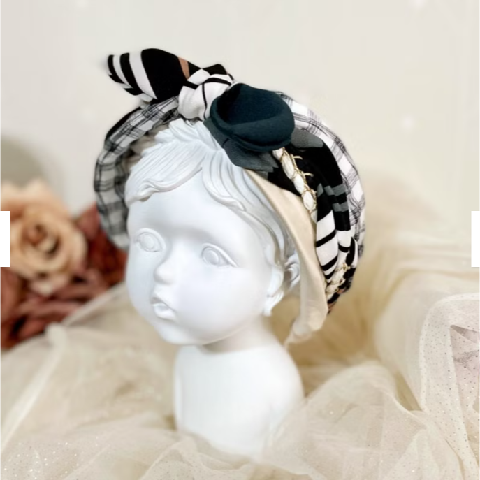 ＊哈娜髮飾＊多用綁帶髮箍 格紋卡其綠 打結頭箍 交叉髮窟 編織頭飾 髮哭 寬版 法哭 蝴蝶結髮圈 髮枯 頭窟-細節圖6