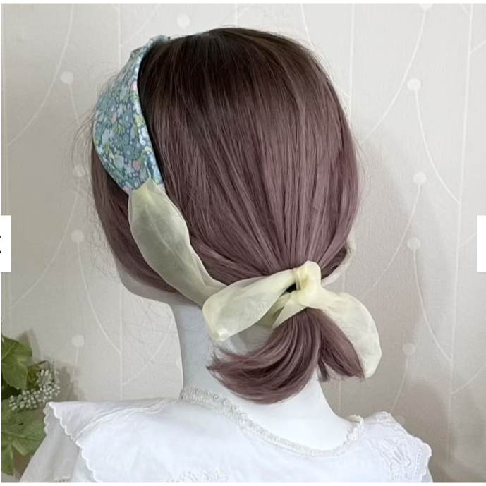 ＊哈娜髮飾＊多用綁帶髮箍 黃綠碎花 打結頭箍 交叉髮窟 編織頭飾 髮哭 寬版 法哭 蝴蝶結髮圈 髮枯 頭窟-細節圖2