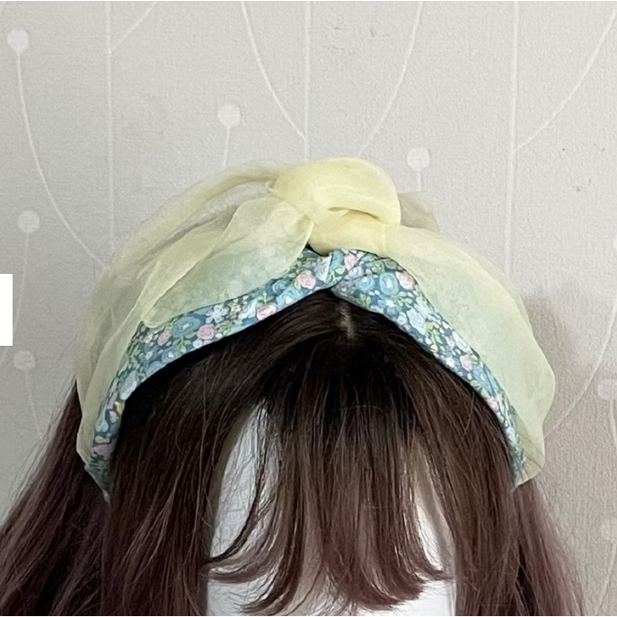 ＊哈娜髮飾＊多用綁帶髮箍 黃綠碎花 打結頭箍 交叉髮窟 編織頭飾 髮哭 寬版 法哭 蝴蝶結髮圈 髮枯 頭窟-細節圖3