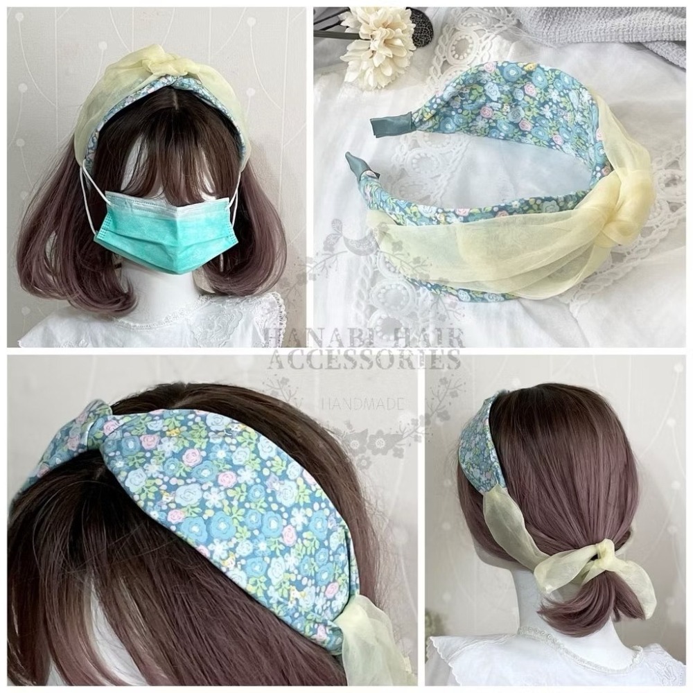 ＊哈娜髮飾＊多用綁帶髮箍 黃綠碎花 打結頭箍 交叉髮窟 編織頭飾 髮哭 寬版 法哭 蝴蝶結髮圈 髮枯 頭窟-細節圖6