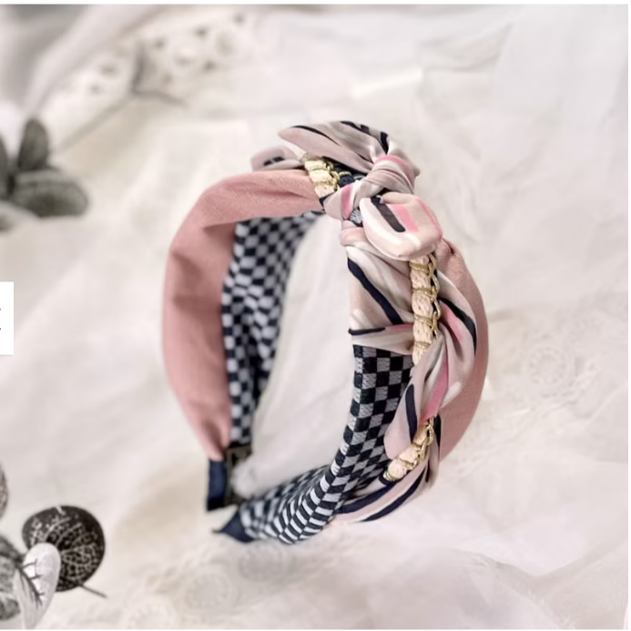 ＊哈娜髮飾＊多用綁帶髮箍 藍粉 打結頭箍 交叉髮窟 編織頭飾 髮哭 寬版 法哭 蝴蝶結髮圈 髮枯 頭窟-細節圖4