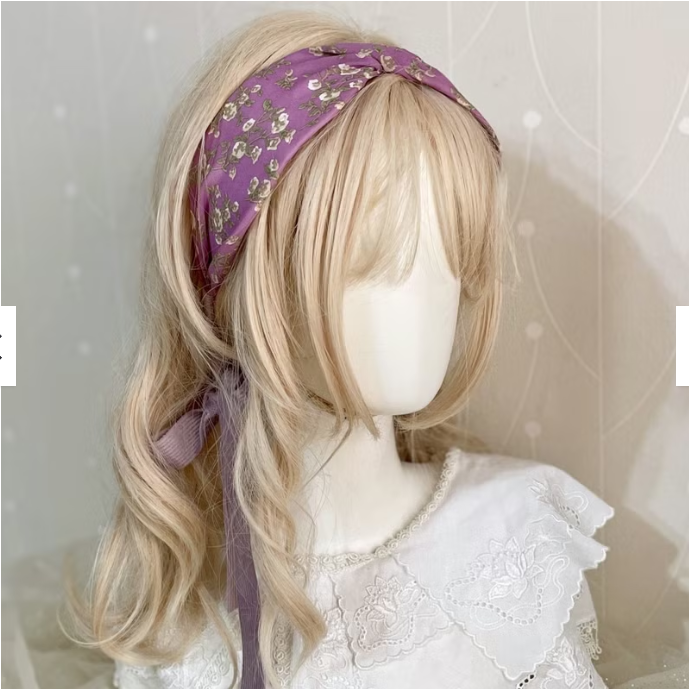 ＊哈娜髮飾＊多用綁帶髮箍 紫碎花蝴蝶結髮窟 寬髮枯 寬邊髮哭 編織打結 交叉 髮帶式 無痛 寬版頭箍 頭飾 飄帶絲巾-細節圖2