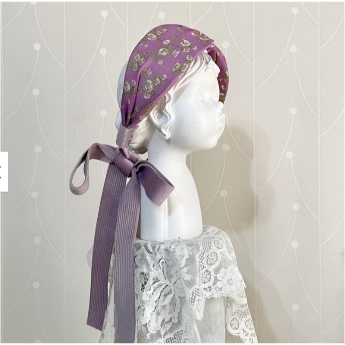 ＊哈娜髮飾＊多用綁帶髮箍 紫碎花蝴蝶結髮窟 寬髮枯 寬邊髮哭 編織打結 交叉 髮帶式 無痛 寬版頭箍 頭飾 飄帶絲巾-細節圖4
